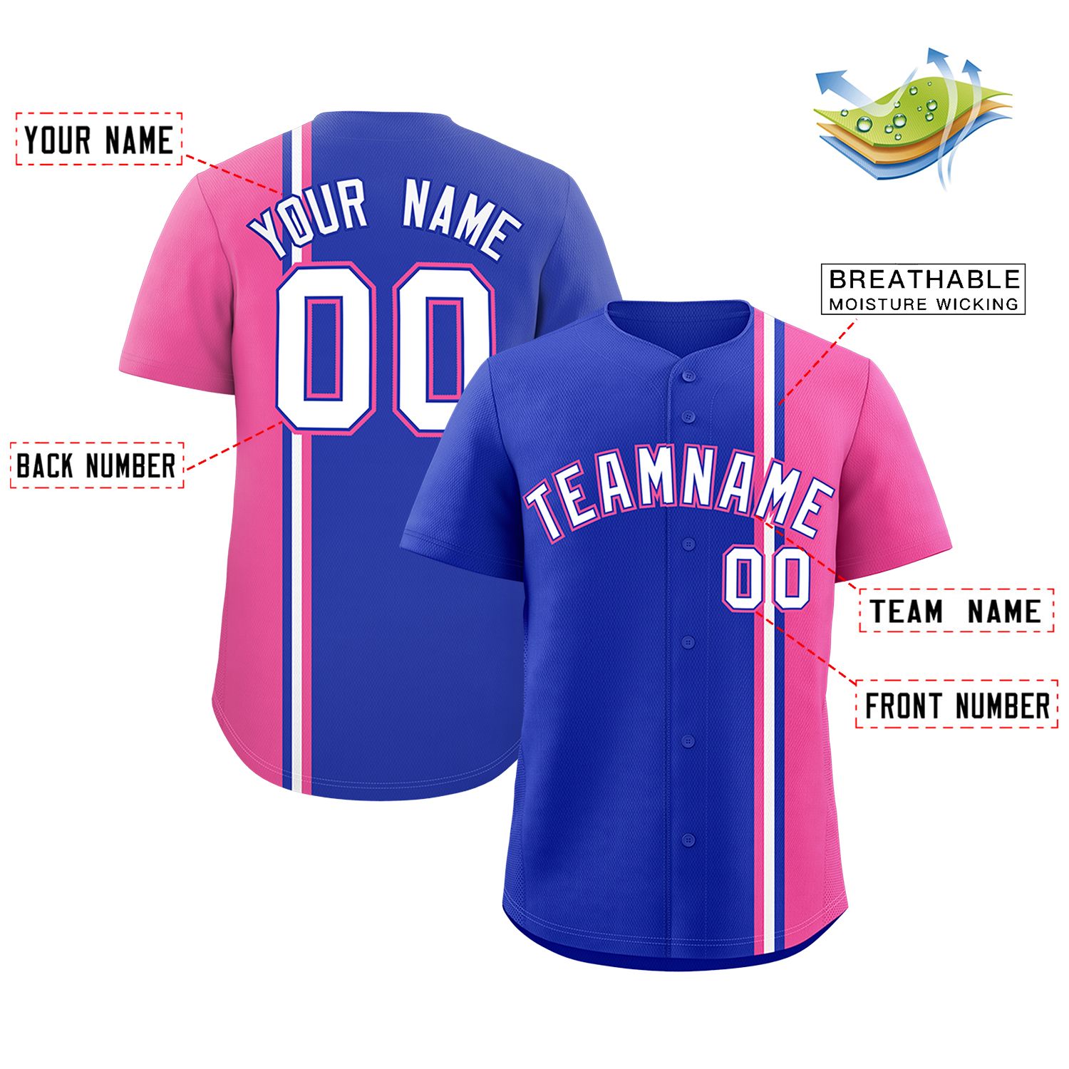 Custom Royal Pink-White Personalized Color Block Authentic Baseball jersey