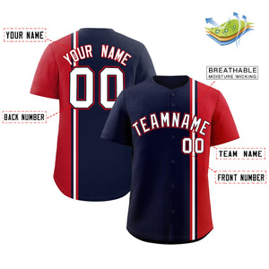 Custom Navy Red-White Personalized Color Block Authentic Baseball jersey