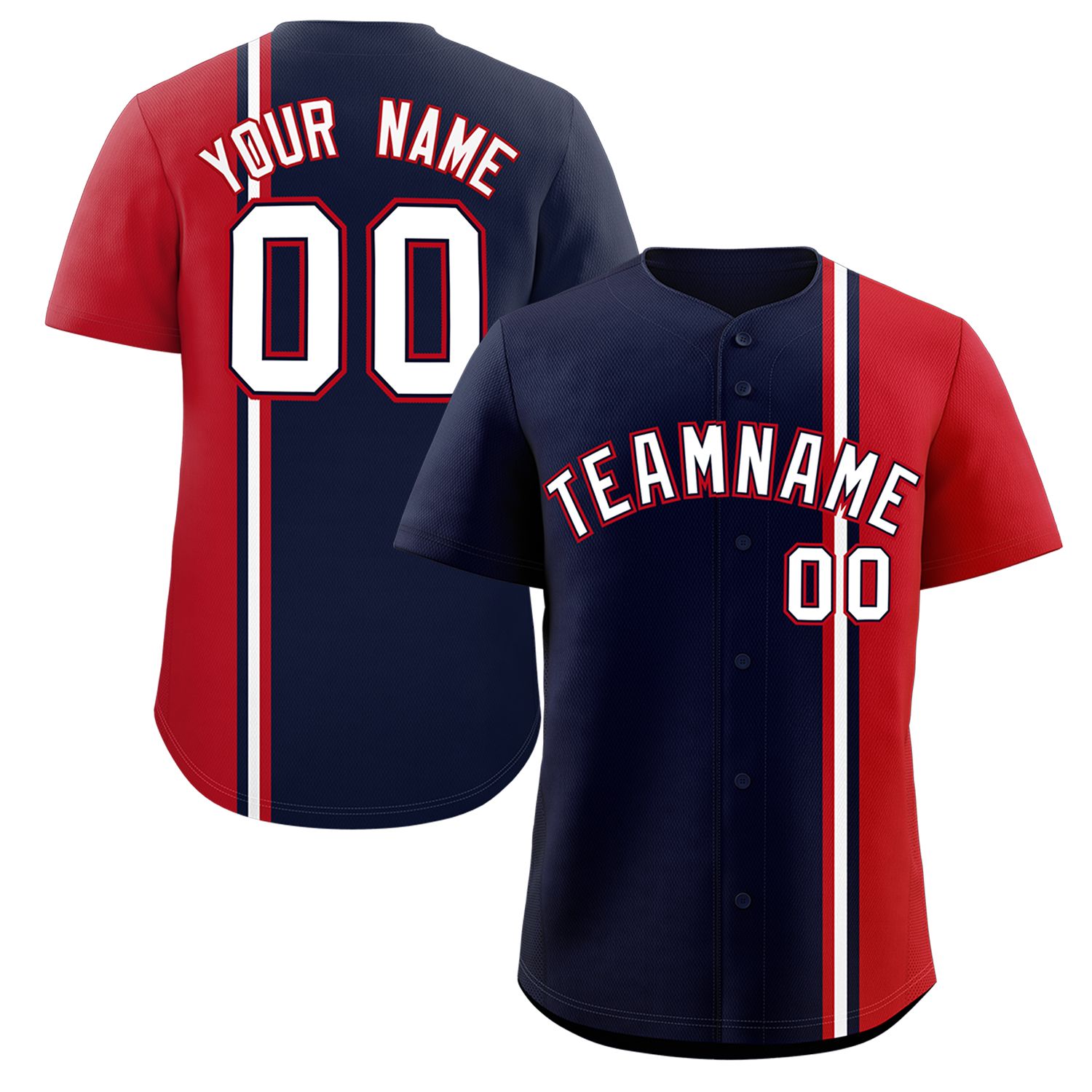 Custom Navy Red-White Personalized Color Block Authentic Baseball jersey