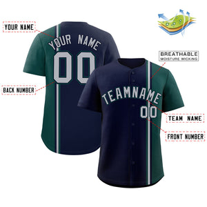 Custom Navy Midnight Green-Gray Personalized Color Block Authentic Baseball jersey