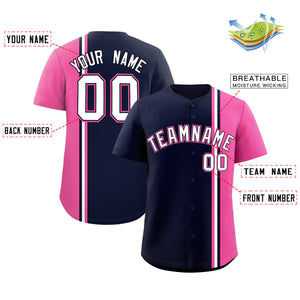 Custom Navy Pink-White Personalized Color Block Authentic Baseball jersey