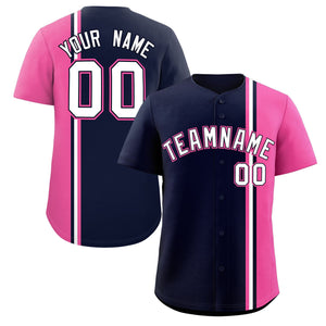 Custom Navy Pink-White Personalized Color Block Authentic Baseball jersey