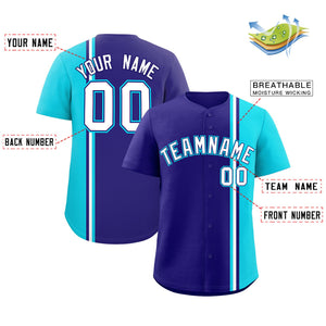 Custom Navy Sky Blue-White Personalized Color Block Authentic Baseball jersey