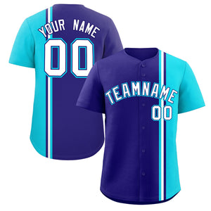 Custom Navy Sky Blue-White Personalized Color Block Authentic Baseball jersey