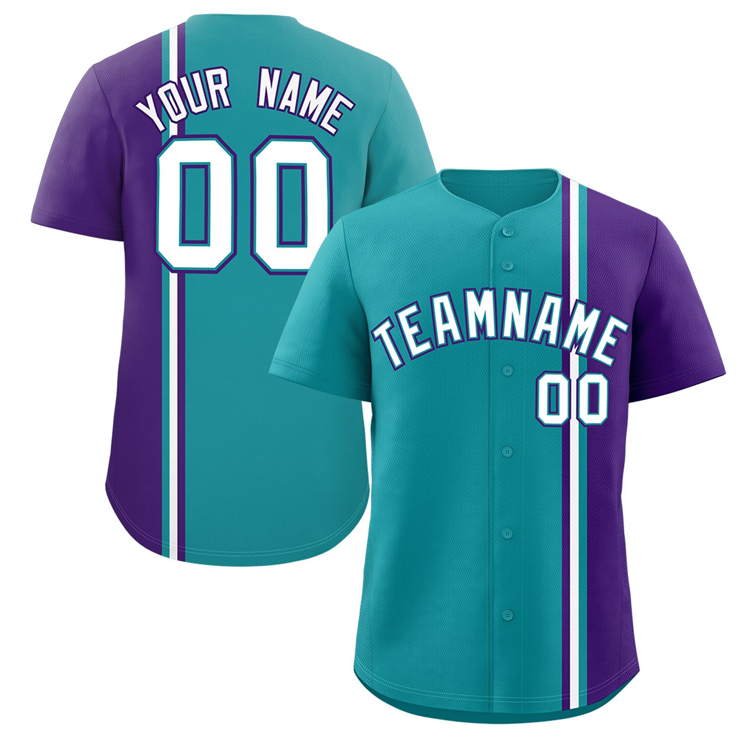 Custom Aqua Purple-White Personalized Color Block Authentic Baseball jersey