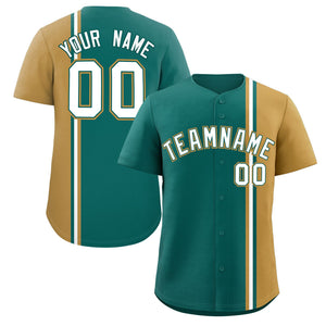 Custom Aqua Old Gold-White Personalized Color Block Authentic Baseball jersey