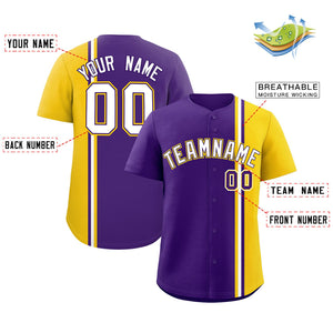 Custom Purple Gold-White Personalized Color Block Authentic Baseball jersey