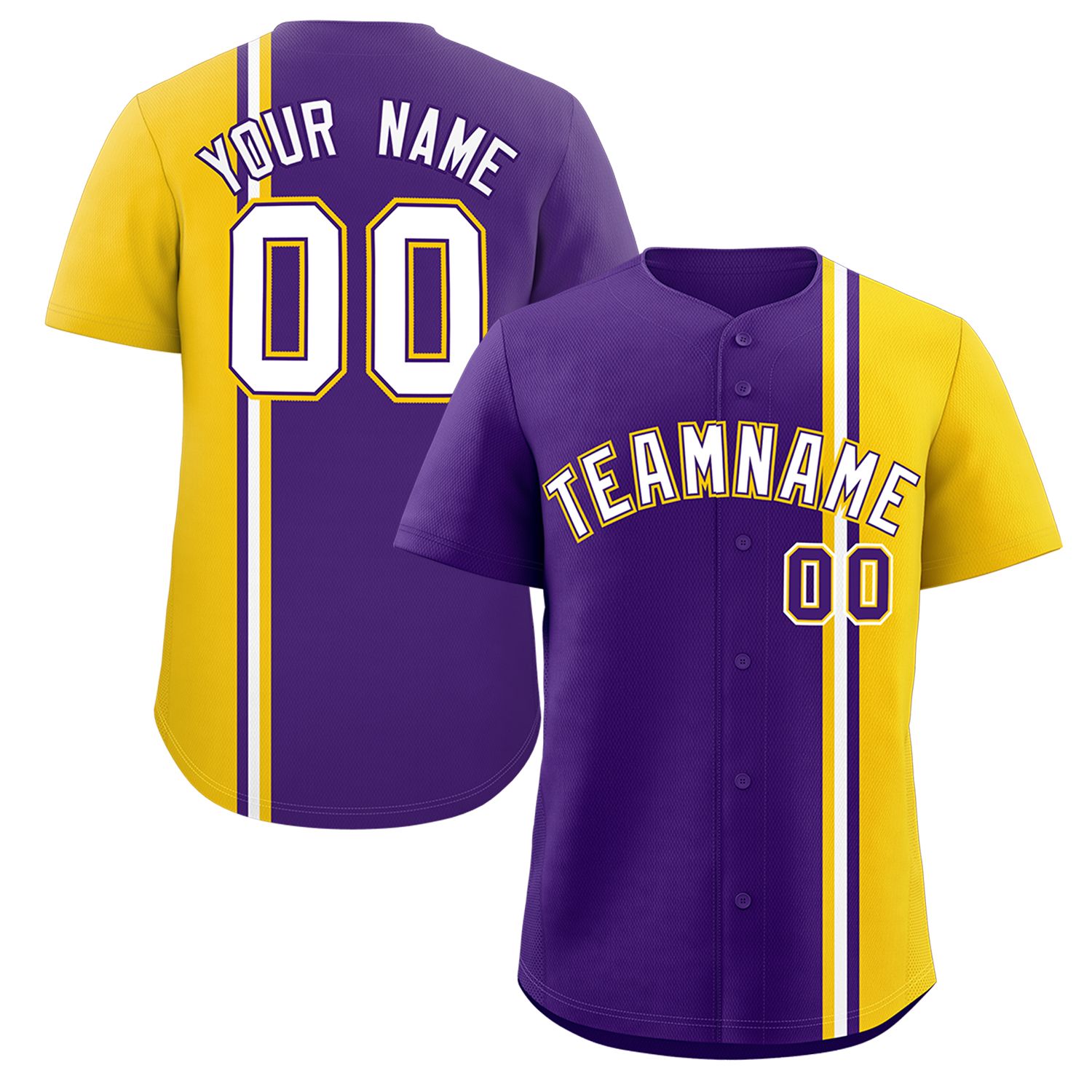 Custom Purple Gold-White Personalized Color Block Authentic Baseball jersey