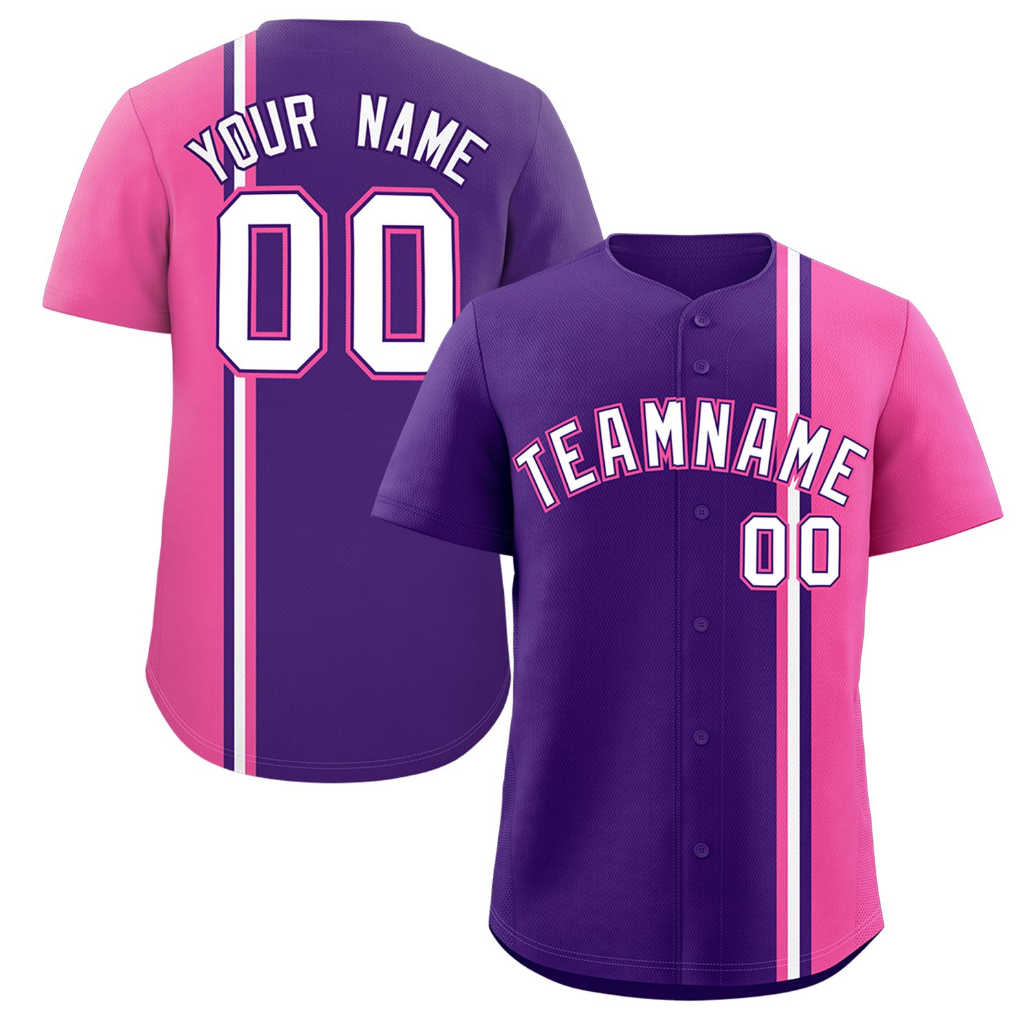 Custom Purple Pink-White Personalized Color Block Authentic Baseball jersey