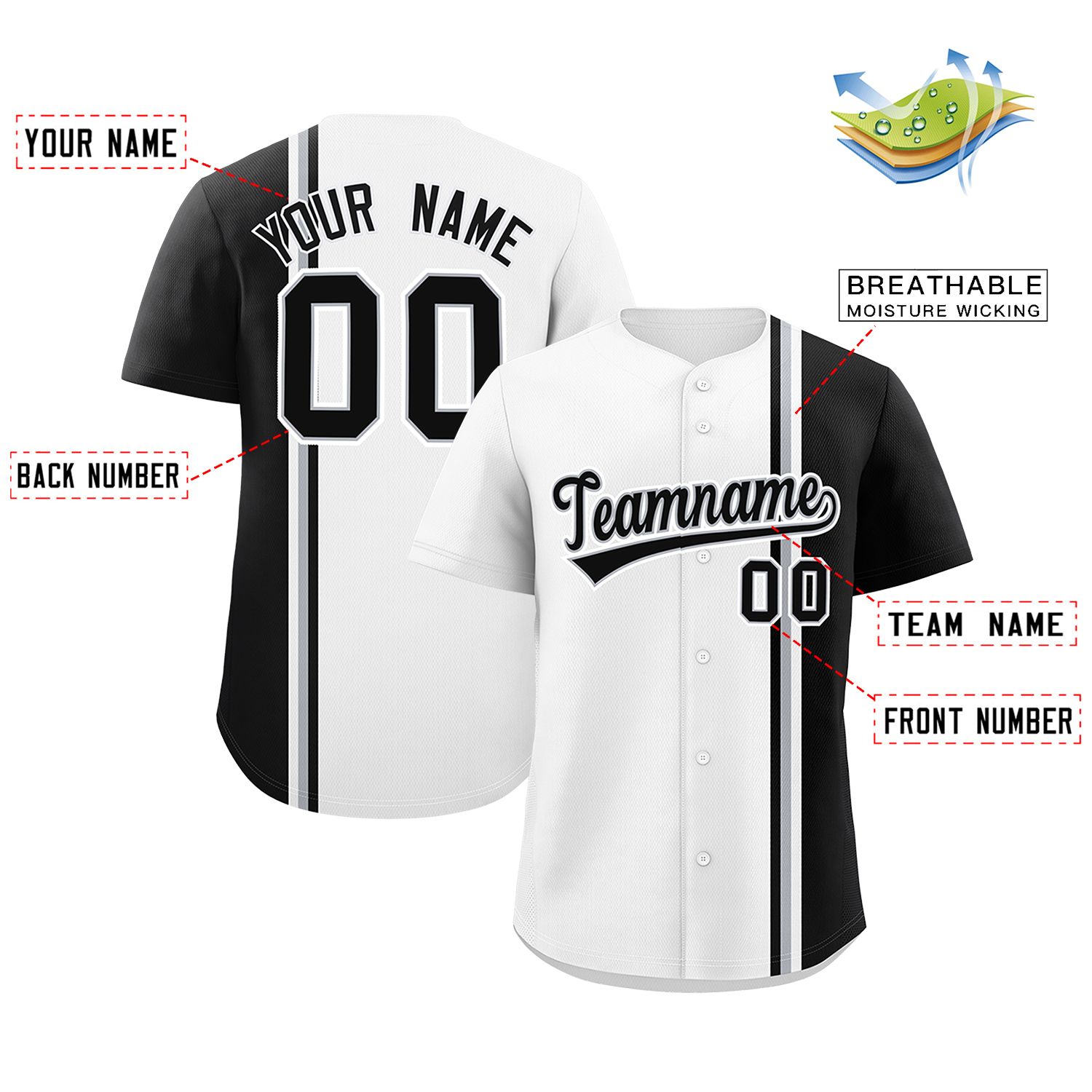 Custom White Black-Gray Personalized Color Block Authentic Baseball jersey