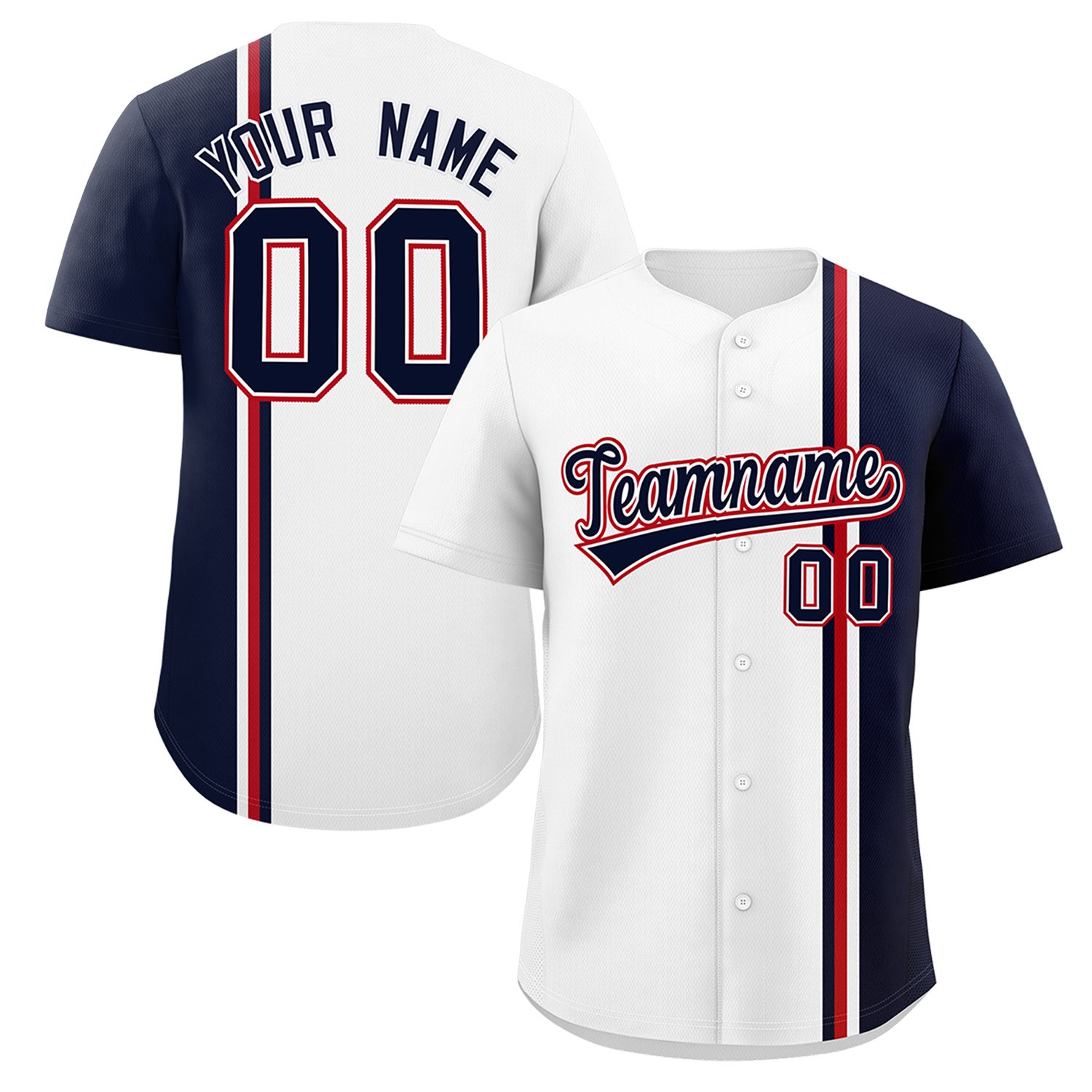 Custom White Navy-Red Personalized Color Block Authentic Baseball jersey