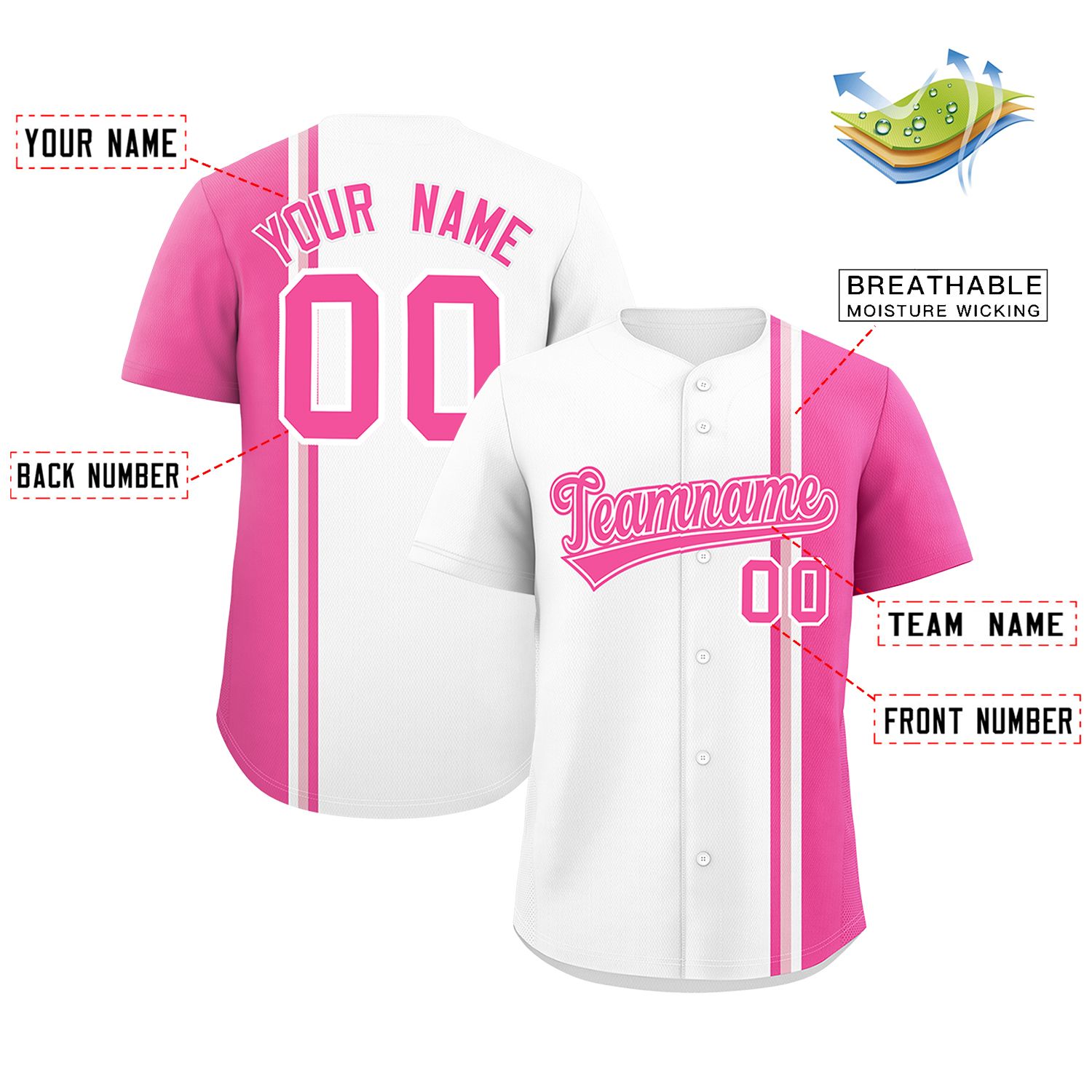 Custom White Pink-Light Pink Personalized Color Block Authentic Baseball jersey