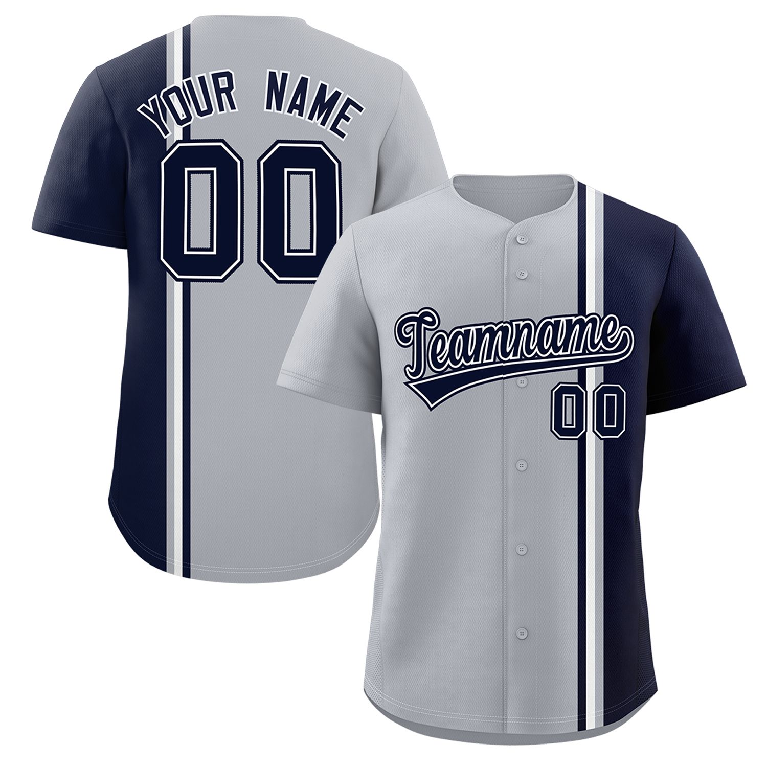 Custom Gray Navy-White Personalized Color Block Authentic Baseball jersey