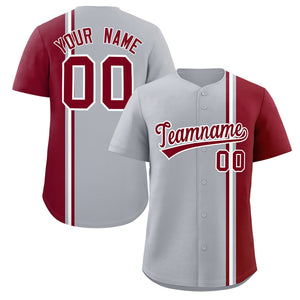 Custom Gray Crimson-White Personalized Color Block Authentic Baseball jersey