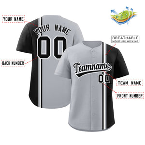 Custom Gray Black-White Personalized Color Block Authentic Baseball jersey