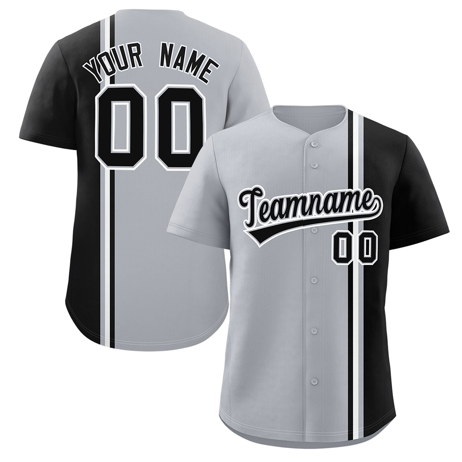 Custom Gray Black-White Personalized Color Block Authentic Baseball jersey