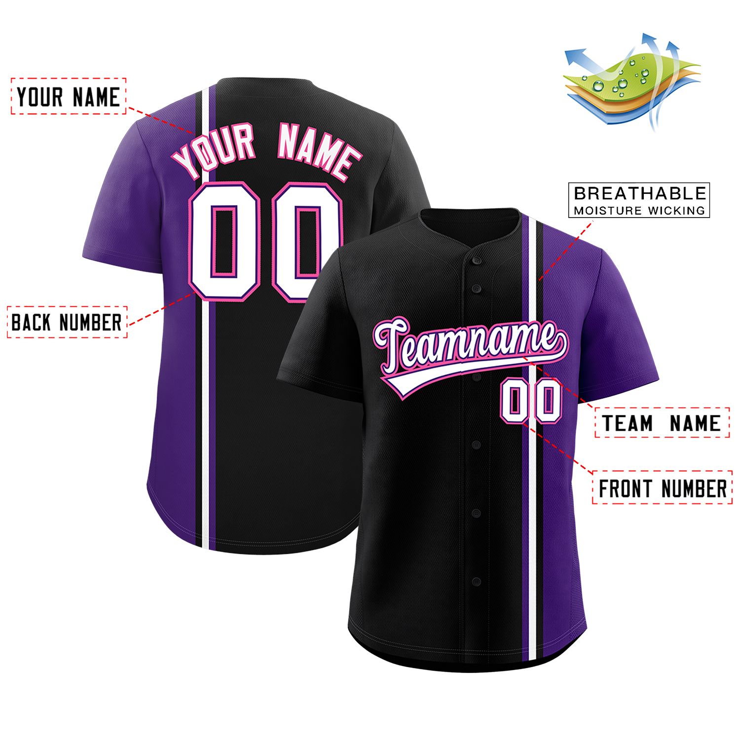 Custom Black Purple-White Personalized Color Block Authentic Baseball jersey