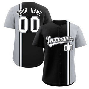 Custom Black Gray-White Personalized Color Block Authentic Baseball jersey