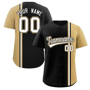 Custom Black Old Gold-White Personalized Color Block Authentic Baseball jersey