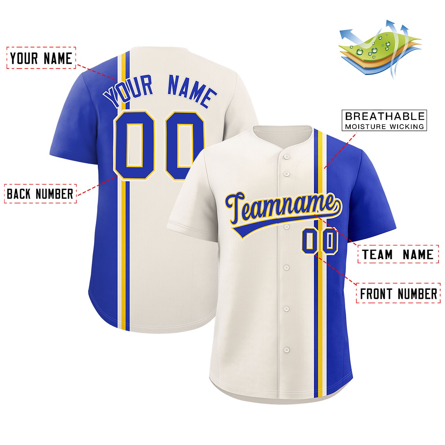 Custom Cream Royal-Gold Personalized Color Block Authentic Baseball jersey