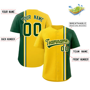 Custom Gold Green-White Personalized Color Block Authentic Baseball jersey