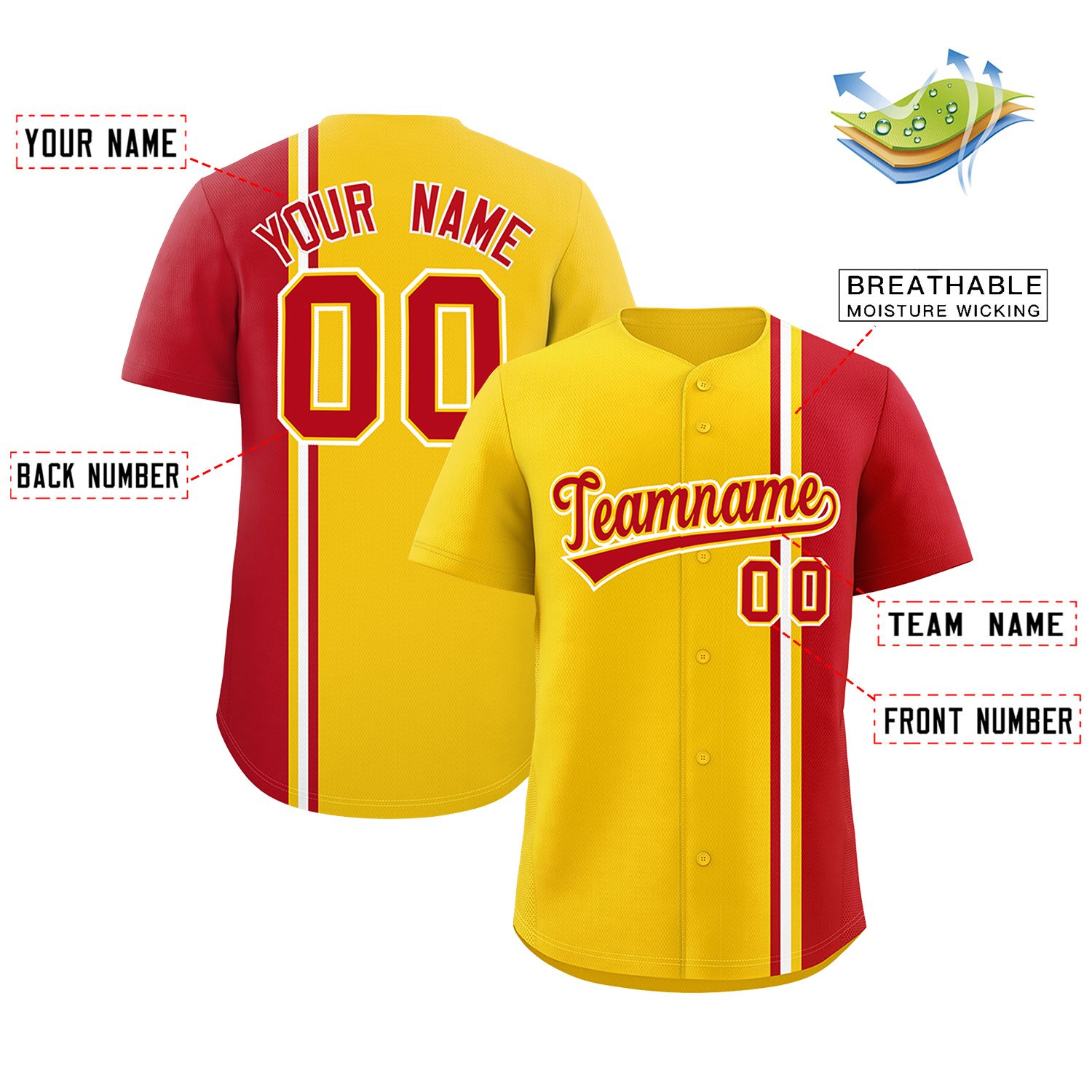 Custom Gold Red-White Personalized Color Block Authentic Baseball jersey