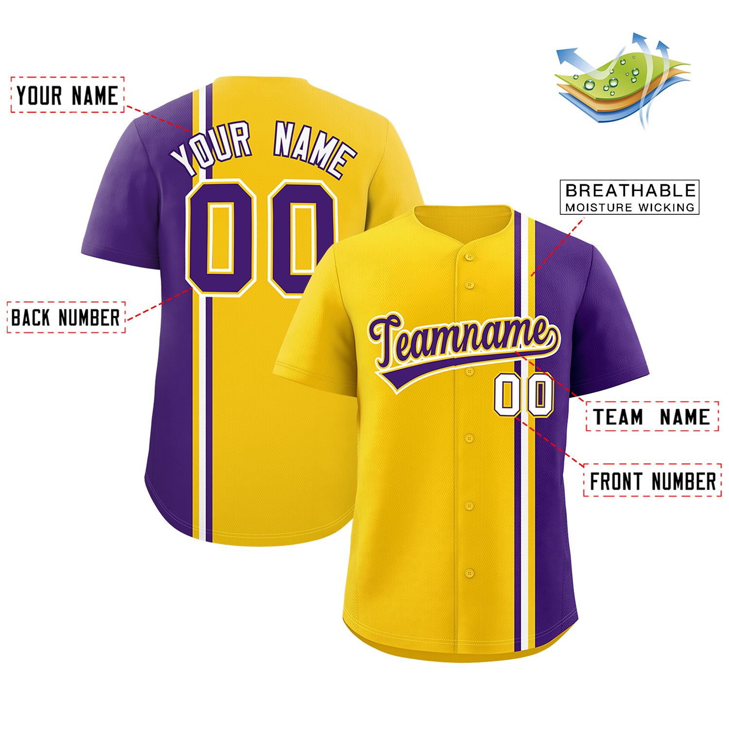 Custom Gold Purple-White Personalized Color Block Authentic Baseball jersey