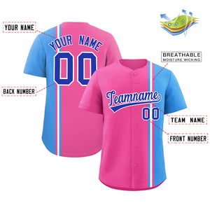 Custom Pink Powder Blue-White Personalized Color Block Authentic Baseball jersey