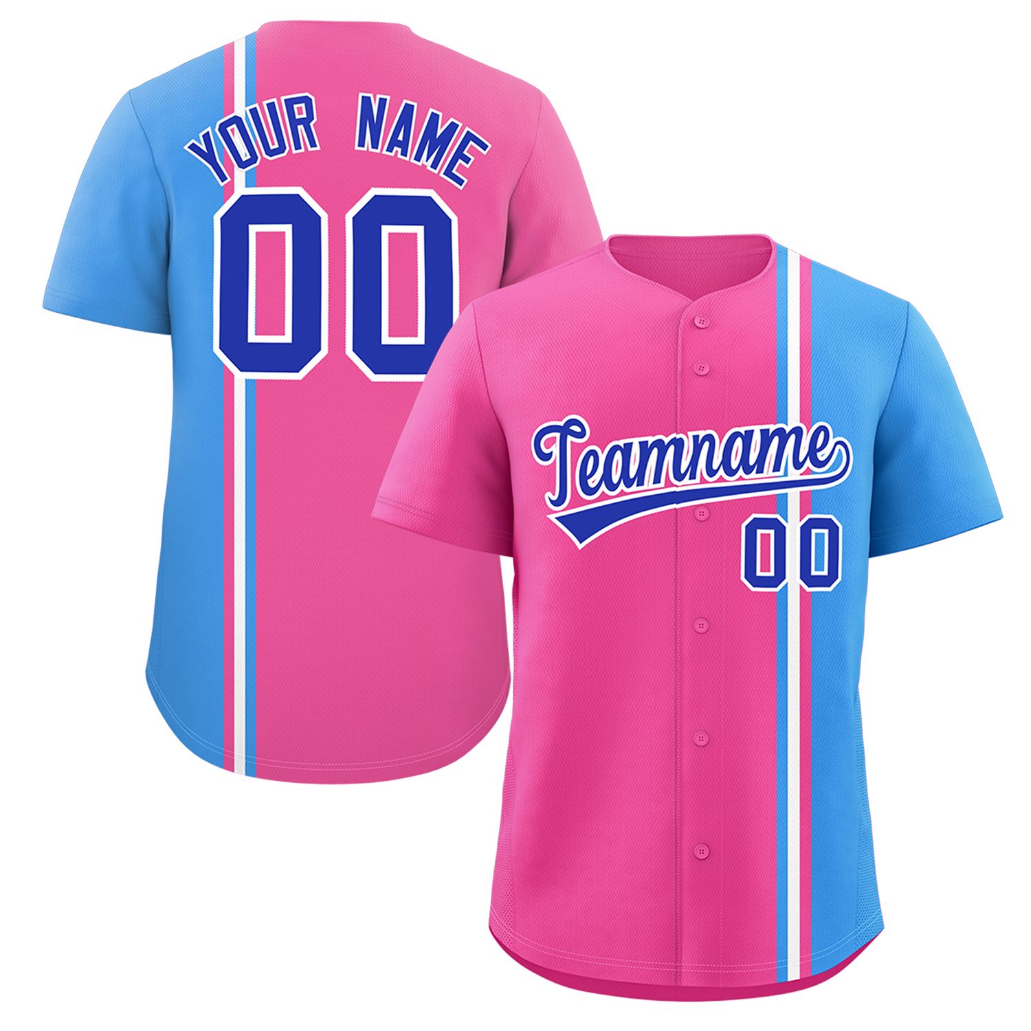 Custom Pink Powder Blue-White Personalized Color Block Authentic Baseball jersey