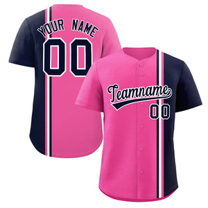 Custom Pink Navy-White Personalized Color Block Authentic Baseball jersey