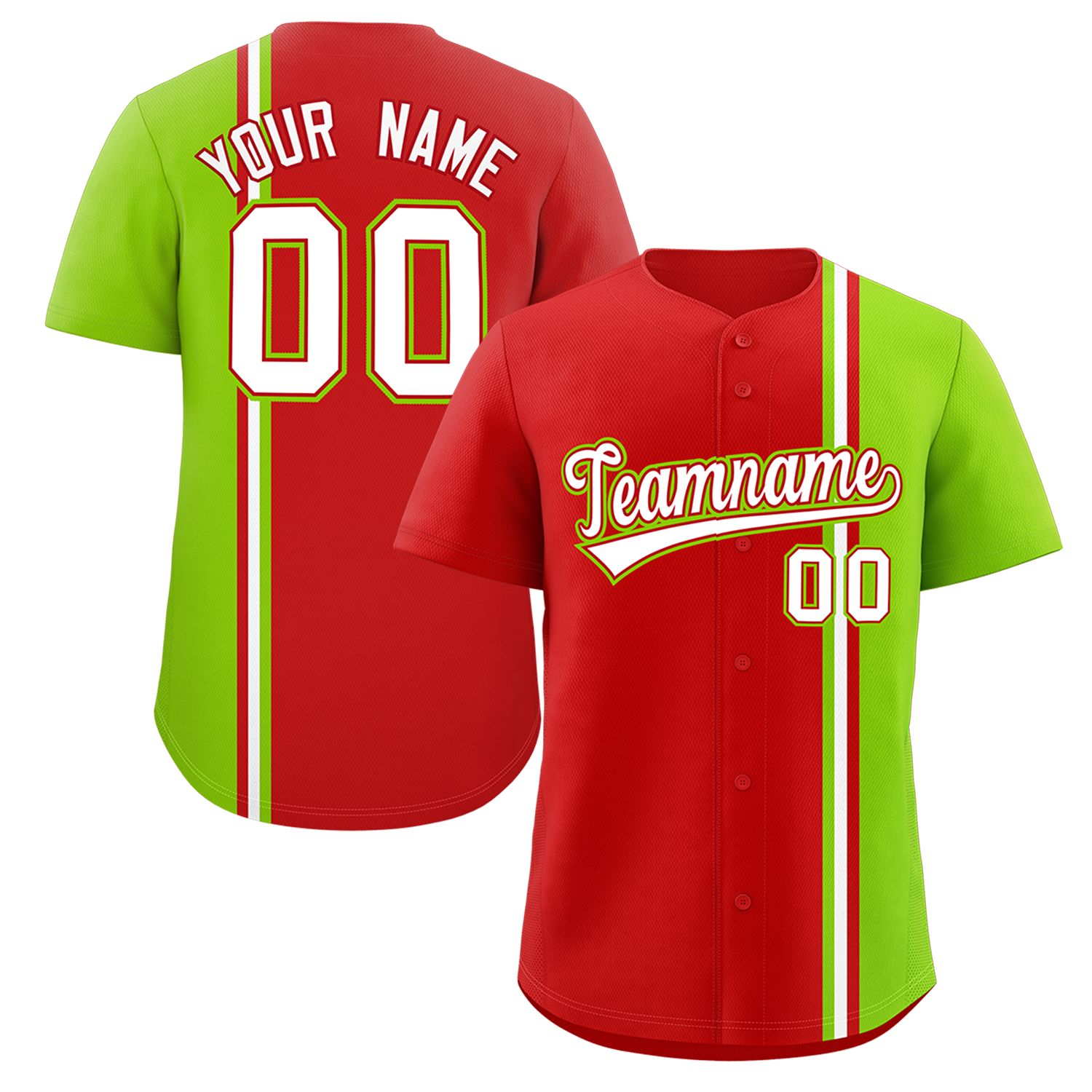 Custom Red Neon Green-White Personalized Color Block Authentic Baseball jersey