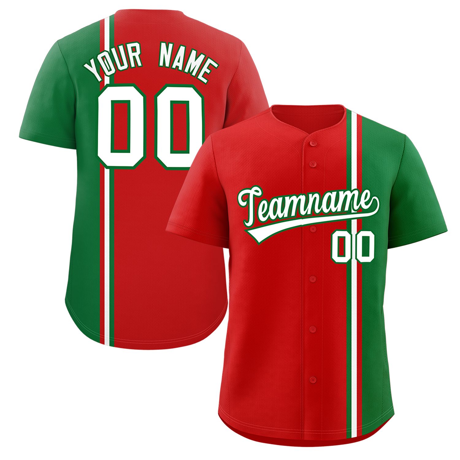 Custom Red Kelly Green-White Personalized Color Block Authentic Baseball jersey