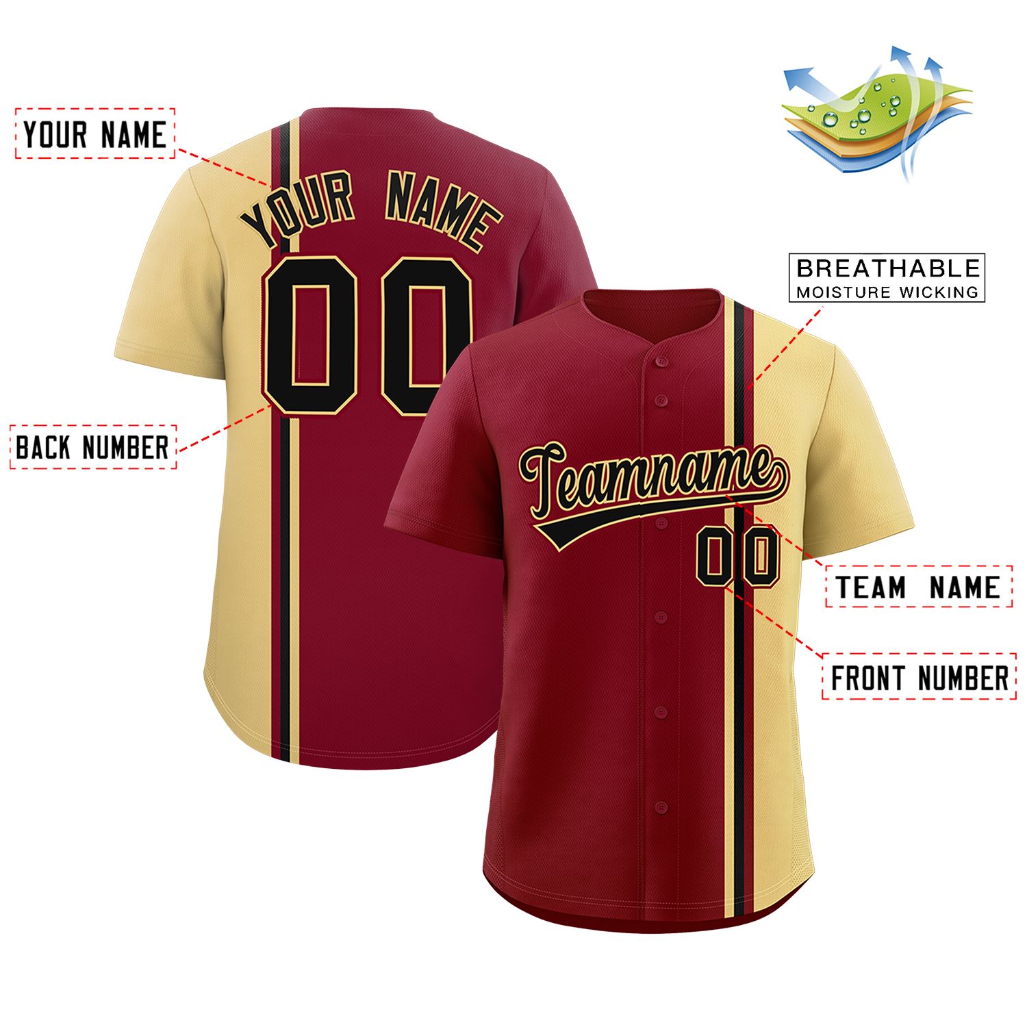 Custom Crimson Khaki-Black Personalized Color Block Authentic Baseball jersey