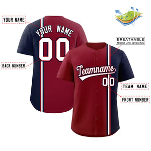 Custom Crimson Navy-White Personalized Color Block Authentic Baseball jersey