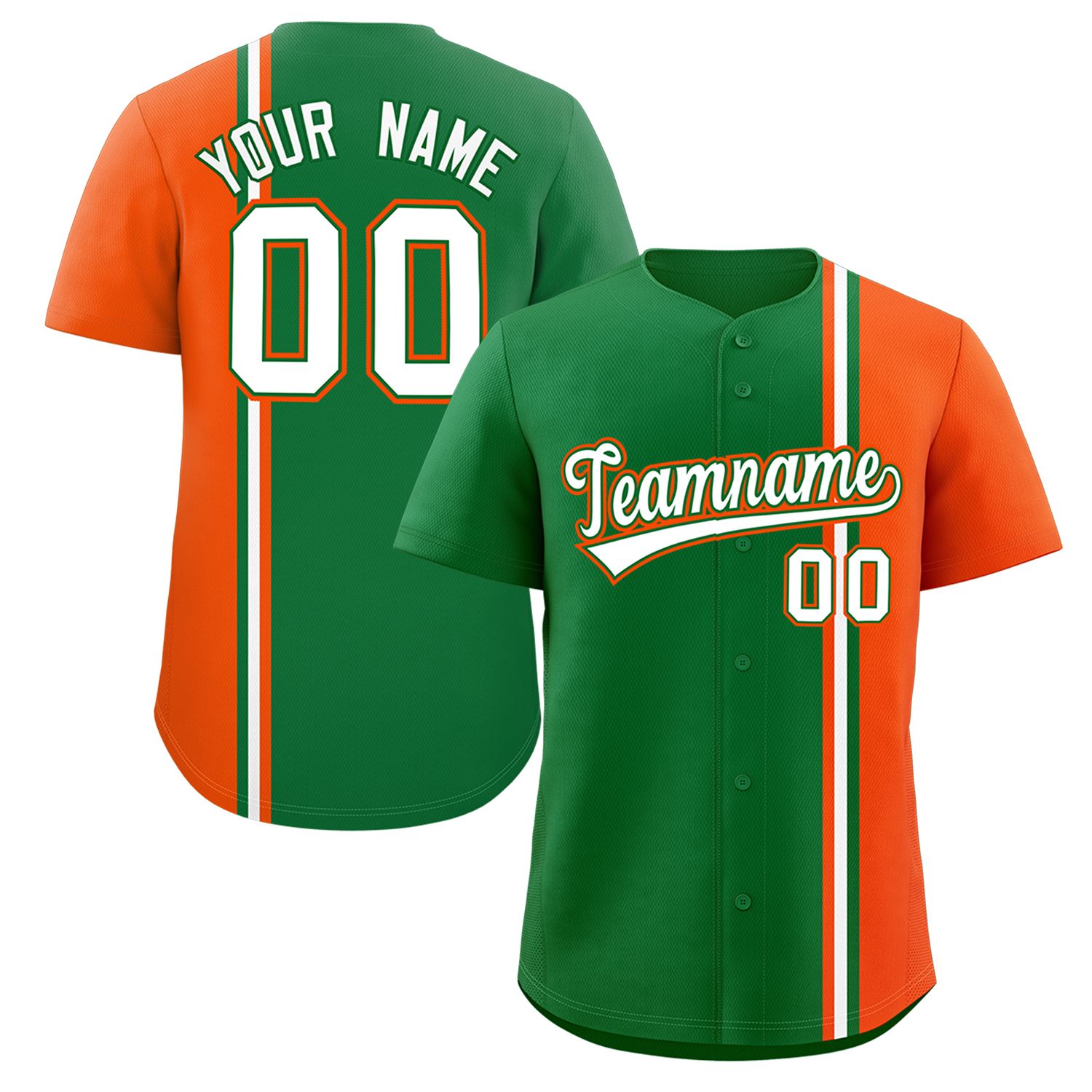 Custom Kelly Green Orange-White Personalized Color Block Authentic Baseball jersey