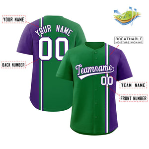 Custom Kelly Green Purple-White Personalized Color Block Authentic Baseball jersey