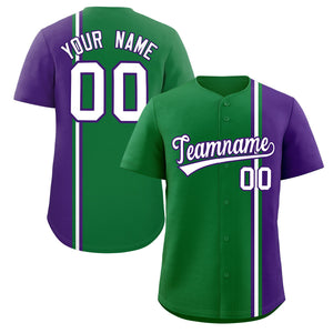 Custom Kelly Green Purple-White Personalized Color Block Authentic Baseball jersey