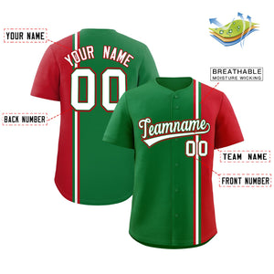 Custom Kelly Green Red-White Personalized Color Block Authentic Baseball jersey