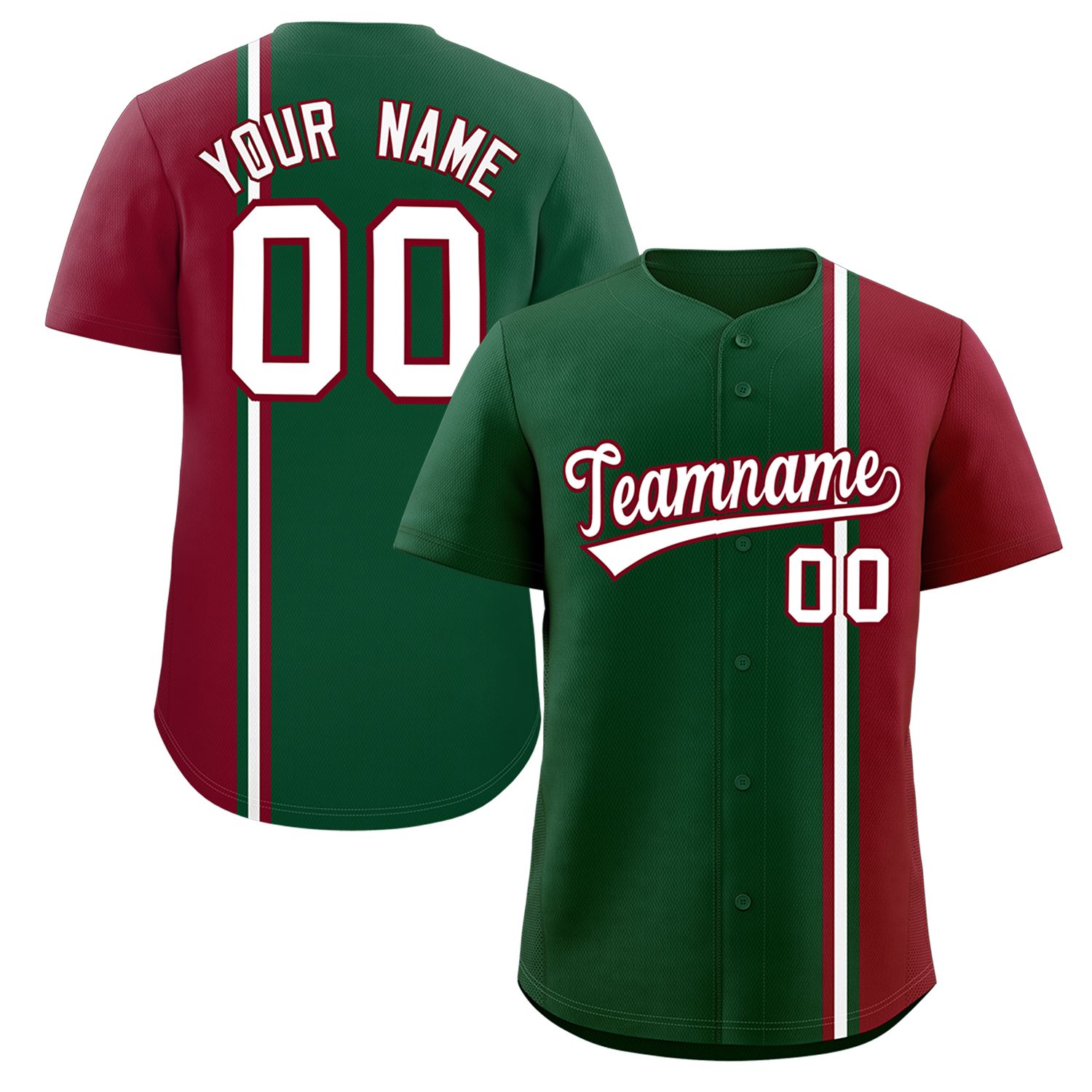 Custom Green Crimson-White Personalized Color Block Authentic Baseball jersey