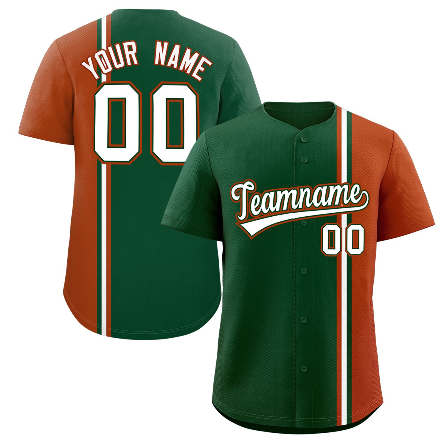 Custom Green Texas Orange-White Personalized Color Block Authentic Baseball jersey