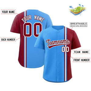 Custom Powder Blue Crimson-White Personalized Color Block Authentic Baseball jersey