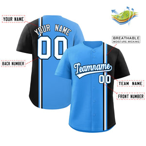 Custom Powder Blue Black-White Personalized Color Block Authentic Baseball jersey