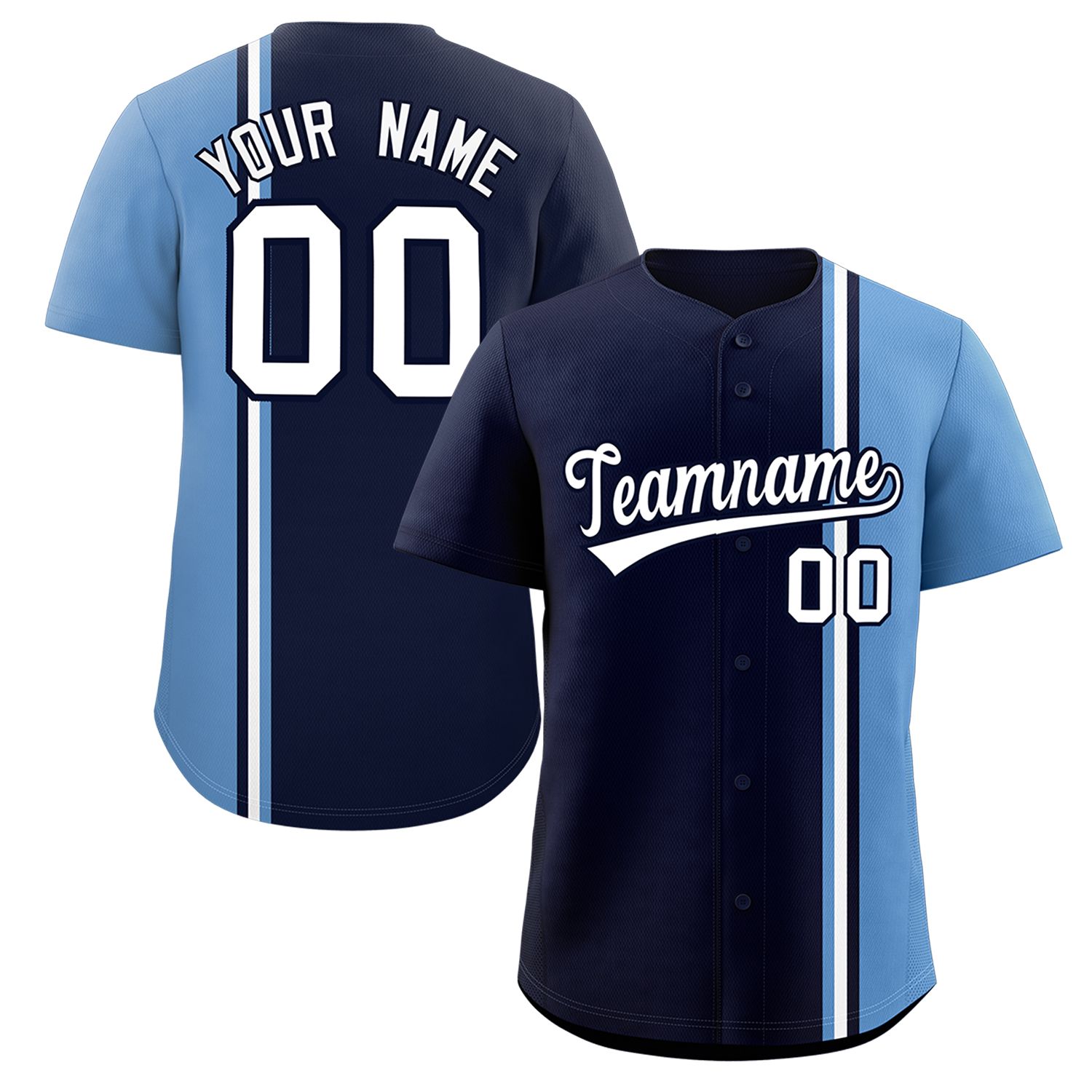 Custom Navy Light Blue-White Personalized Color Block Authentic Baseball jersey