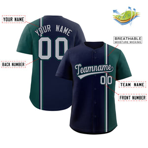 Custom Navy Midnight Green-Gray Personalized Color Block Authentic Baseball jersey