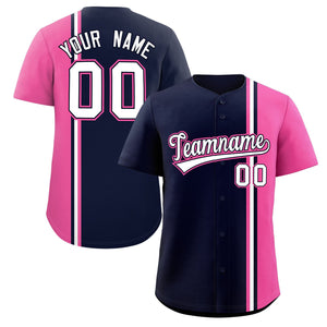 Custom Navy Pink-White Personalized Color Block Authentic Baseball jersey