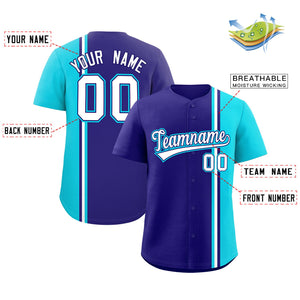 Custom Navy Sky Blue-White Personalized Color Block Authentic Baseball jersey