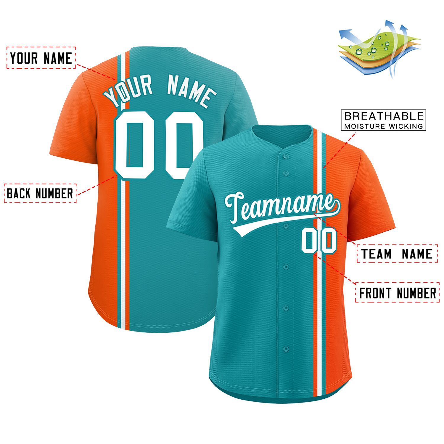 Custom Aqua Orange-White Personalized Color Block Authentic Baseball jersey