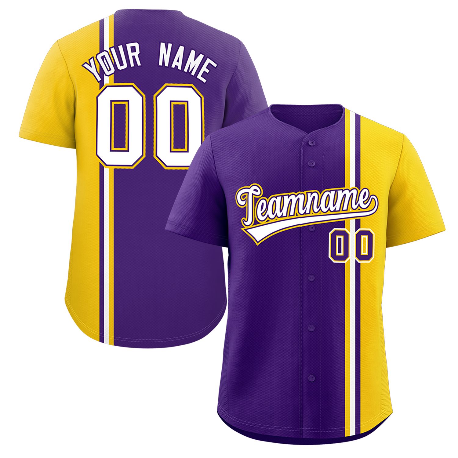 Custom Purple Gold-White Personalized Color Block Authentic Baseball jersey