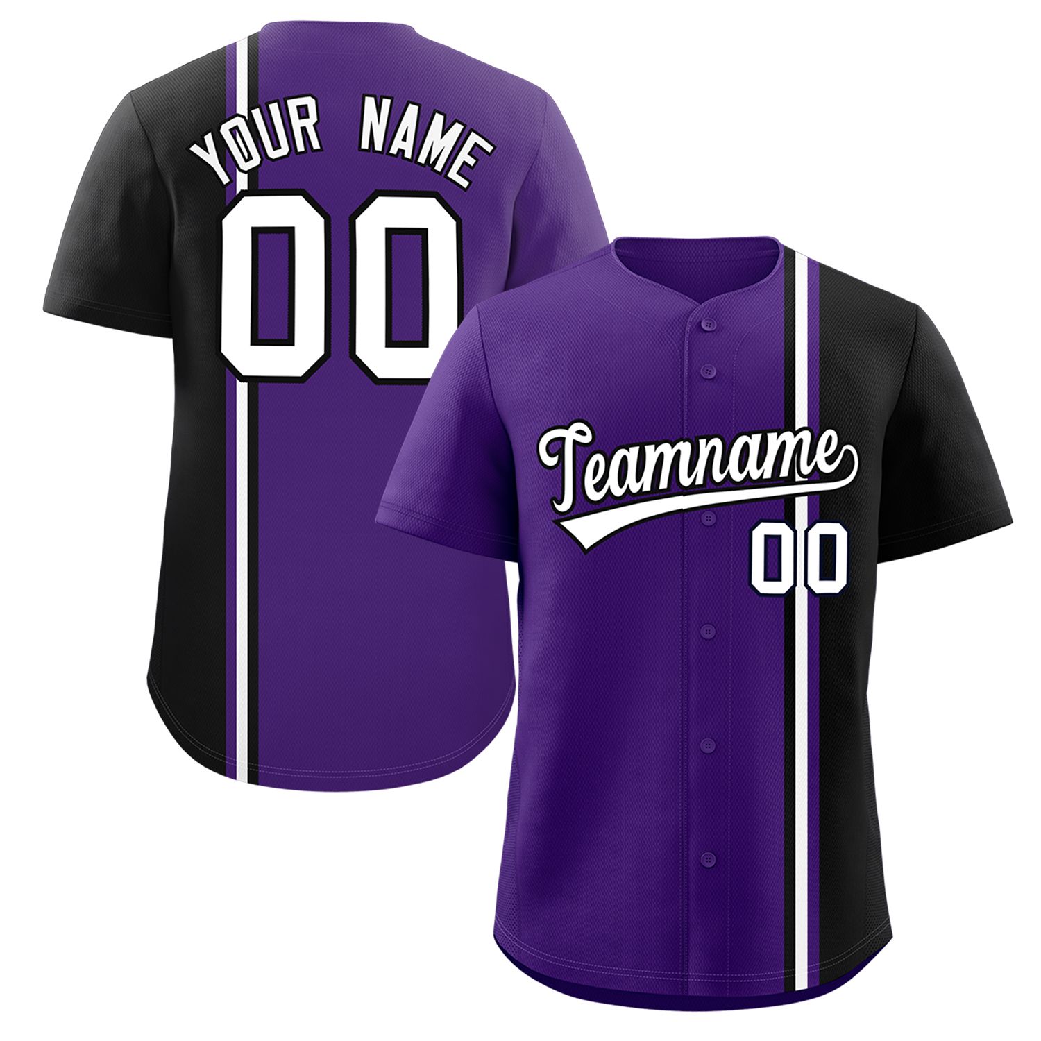 Custom Purple Black-White Personalized Color Block Authentic Baseball jersey