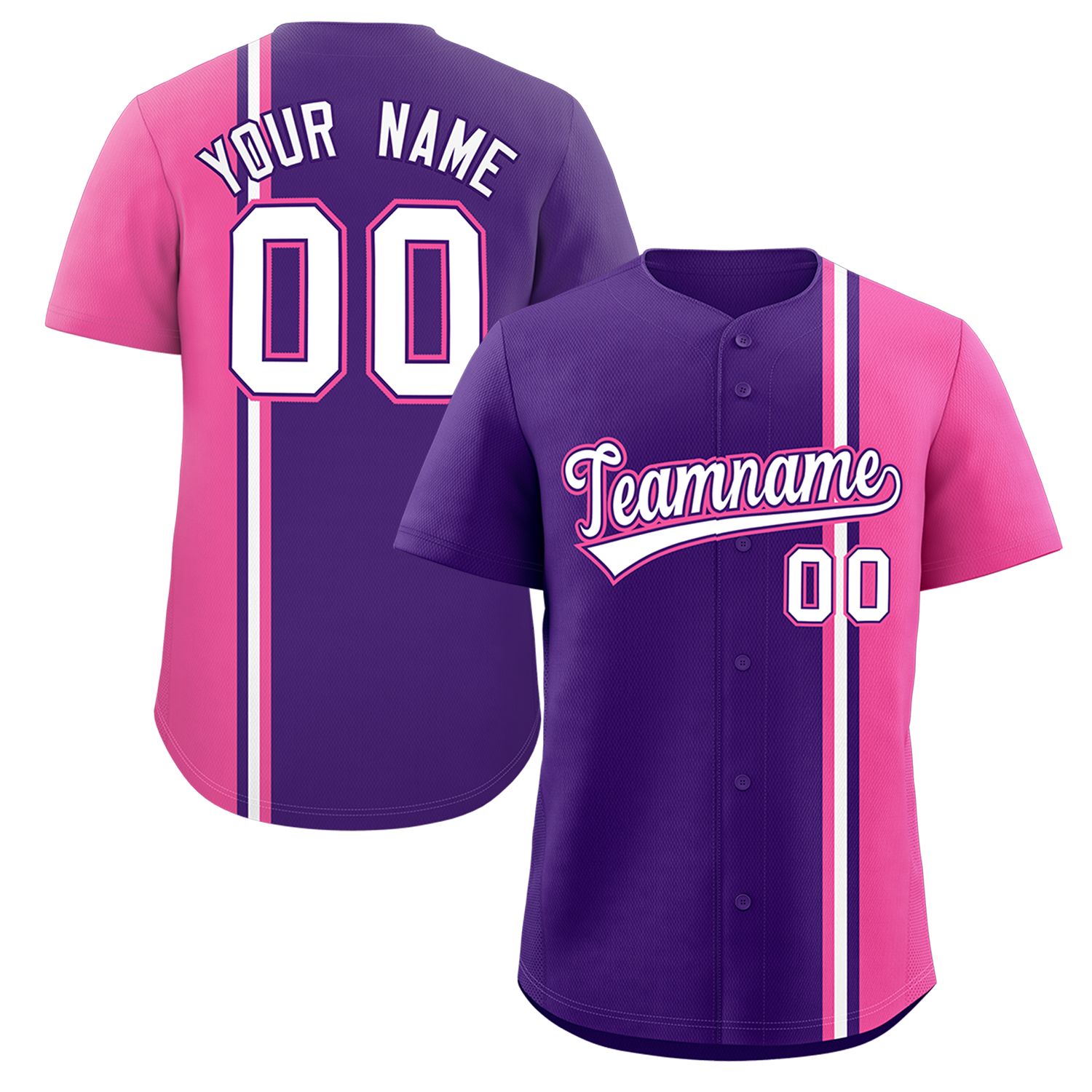 Custom Purple Pink-White Personalized Color Block Authentic Baseball jersey